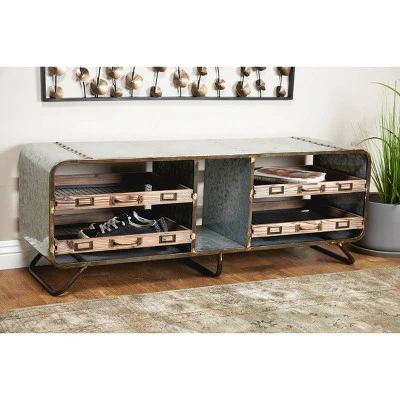 Olivia & May Industrial Storage Bench Gray - Olivia & May 4 Olivia & May Industrial Storage Bench Gray - Olivia & May - Image 2