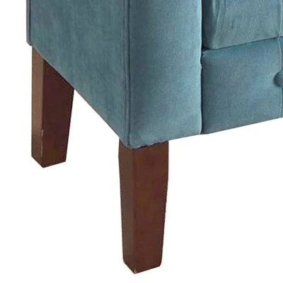 Velvet Upholstered Button Tufted Wooden Bench Settee with Hinged Storage Blue/Brown - Benzara 4 Velvet Upholstered Button Tufted Wooden Bench Settee with Hinged Storage Blue/Brown - Benzara - Image 2