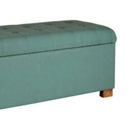 Polyester Upholstery Bench with Button Tufted Hinged Lid Storage and Wood Feet Teal - Benzara -Ottomans Official Shop unnamed file 7883