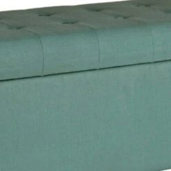 Polyester Upholstery Bench with Button Tufted Hinged Lid Storage and Wood Feet Teal - Benzara -Ottomans Official Shop unnamed file 7884