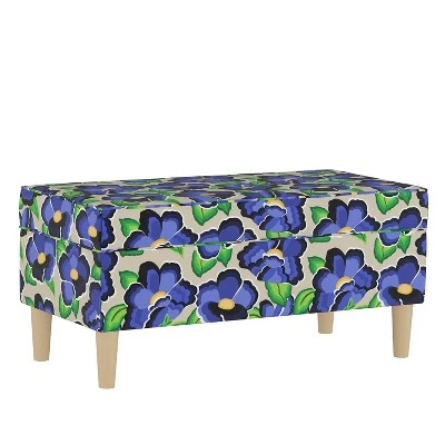 Storage bench in Carla Floral Blue - Skyline Furniture 3 Storage bench in Carla Floral Blue - Skyline Furniture