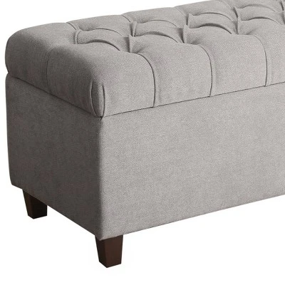 Fabric Upholstered Button Tufted Wooden Bench with Hinged Storage Gray - Benzara 3 Fabric Upholstered Button Tufted Wooden Bench with Hinged Storage Gray - Benzara