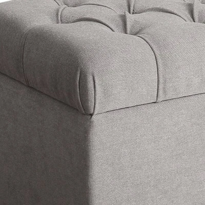 Fabric Upholstered Button Tufted Wooden Bench with Hinged Storage Gray - Benzara 5 Fabric Upholstered Button Tufted Wooden Bench with Hinged Storage Gray - Benzara - Image 3