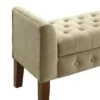 Button Tufted Wooden Bench Settee with Hinged Storage Beige/Brown - Benzara -Ottomans Official Shop unnamed file 7913