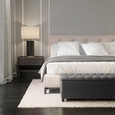 Boston Tufted Fabric Storage Ottoman Dark Gray - CorLiving 4 Boston Tufted Fabric Storage Ottoman Dark Gray - CorLiving - Image 2