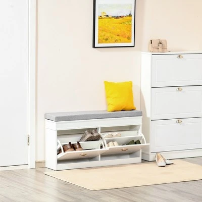 HOMCOM Modern Shoe Rack Bench for Entryway, Storage Organizer with Cushion, 2 Drawers, Adjustable Shelf, Holds 8 Pairs, White 3 HOMCOM Modern Shoe Rack Bench for Entryway, Storage Organizer with Cushion, 2 Drawers, Adjustable Shelf, Holds 8 Pairs, White