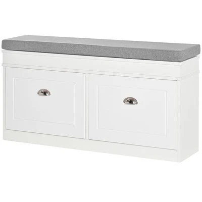 HOMCOM Modern Shoe Rack Bench for Entryway, Storage Organizer with Cushion, 2 Drawers, Adjustable Shelf, Holds 8 Pairs, White 5 HOMCOM Modern Shoe Rack Bench for Entryway, Storage Organizer with Cushion, 2 Drawers, Adjustable Shelf, Holds 8 Pairs, White - Image 3