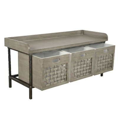 Wood Storage Bench with Basket Drawers Gray - Decor Therapy 4 Wood Storage Bench with Basket Drawers Gray - Decor Therapy - Image 2