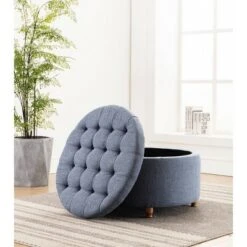 Large Round Tufted Storage Ottoman with Lift Off Lid - WOVENBYRD Cream -Ottomans Official Shop unnamed file 8163