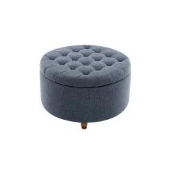 Large Round Tufted Storage Ottoman with Lift Off Lid - WOVENBYRD Cream -Ottomans Official Shop unnamed file 8165