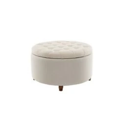 Large Round Tufted Storage Ottoman with Lift Off Lid - WOVENBYRD Cream -Ottomans Official Shop unnamed file 8176