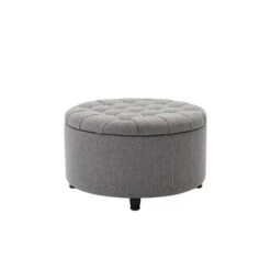 Large Round Tufted Storage Ottoman with Lift Off Lid - WOVENBYRD Cream -Ottomans Official Shop unnamed file 8180