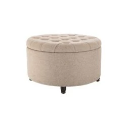 Large Round Tufted Storage Ottoman with Lift Off Lid - WOVENBYRD Cream -Ottomans Official Shop unnamed file 8181