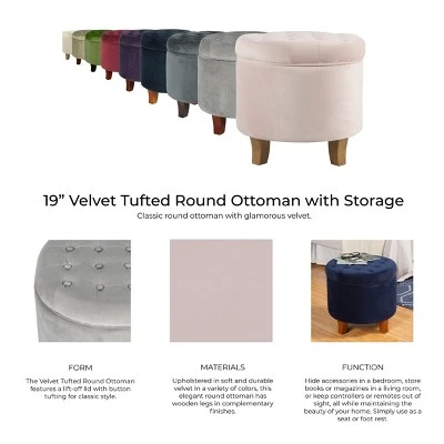 Velvet Tufted Round Storage Ottoman Pink Blush - HomePop 8 Velvet Tufted Round Storage Ottoman Pink Blush - HomePop - Image 6