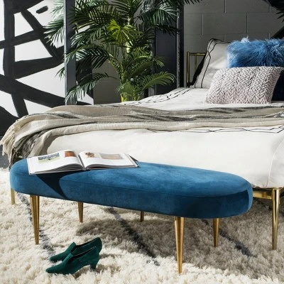 Corinne Velvet Oval Bench Navy - Safavieh 3 Corinne Velvet Oval Bench Navy - Safavieh