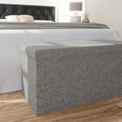 Foldable Rectangle Storage Ottoman with Channel Tufting - Brookside Home Black Faux Leather -Ottomans Official Shop unnamed file 8300