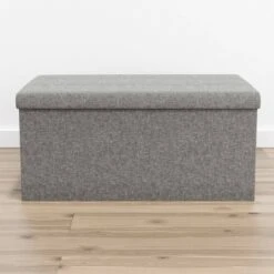 Foldable Rectangle Storage Ottoman with Channel Tufting - Brookside Home Black Faux Leather -Ottomans Official Shop unnamed file 8302