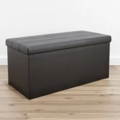 Foldable Rectangle Storage Ottoman with Channel Tufting - Brookside Home Black Faux Leather -Ottomans Official Shop unnamed file 8305