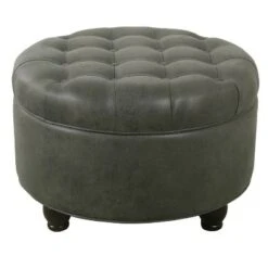 Large Tufted Round Storage Ottoman - HomePop Dark Gray -Ottomans Official Shop unnamed file 8320