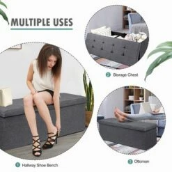 Costway Fabric Folding Storage Ottoman Storage Chest W/Divider Bed End Bench Light GreyDrak GreyNavy -Ottomans Official Shop unnamed file 8345