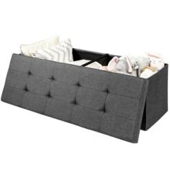 Costway Fabric Folding Storage Ottoman Storage Chest W/Divider Bed End Bench Light GreyDrak GreyNavy -Ottomans Official Shop unnamed file 8348