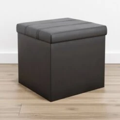 Foldable Square Storage Ottoman with Channel Tufting - Brookside Home Brown Faux Leather -Ottomans Official Shop unnamed file 8366