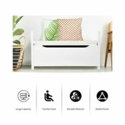 Costway Shoe Bench Storage Rack Cushion Seat Ottoman Bedroom Hallway Entryway White -Ottomans Official Shop unnamed file 8398
