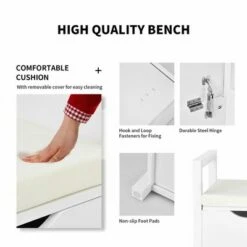 Costway Shoe Bench Storage Rack Cushion Seat Ottoman Bedroom Hallway Entryway White -Ottomans Official Shop unnamed file 8399