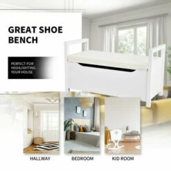 Costway Shoe Bench Storage Rack Cushion Seat Ottoman Bedroom Hallway Entryway White -Ottomans Official Shop unnamed file 8400