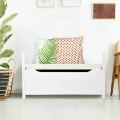 Costway Shoe Bench Storage Rack Cushion Seat Ottoman Bedroom Hallway Entryway White -Ottomans Official Shop unnamed file 8402