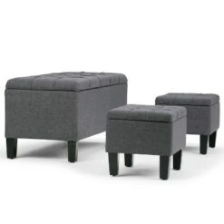 3pc 44" Lancaster Storage Ottoman - Wyndenhall Linen Look Fabric Slate Gray -Ottomans Official Shop unnamed file 8421