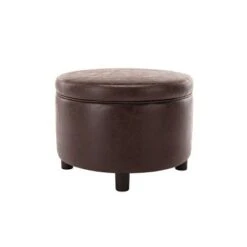 Large Round Storage Ottoman with Lift Off Lid - WOVENBYRD Dark Brown Faux Leather -Ottomans Official Shop unnamed file 8443