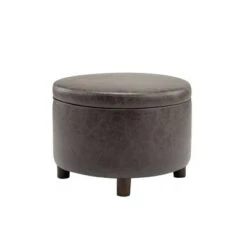 Large Round Storage Ottoman with Lift Off Lid - WOVENBYRD Dark Brown Faux Leather -Ottomans Official Shop unnamed file 8444