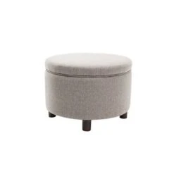 Large Round Storage Ottoman with Lift Off Lid - WOVENBYRD Dark Brown Faux Leather -Ottomans Official Shop unnamed file 8445