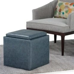 17" Townsend Cube Storage Ottoman with Tray - WyndenHall Distressed Slate Gray