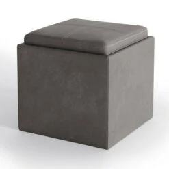 17" Townsend Cube Storage Ottoman with Tray - WyndenHall Distressed Slate Gray -Ottomans Official Shop unnamed file 8455