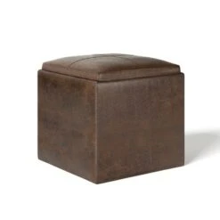 17" Townsend Cube Storage Ottoman with Tray - WyndenHall Distressed Slate Gray -Ottomans Official Shop unnamed file 8456
