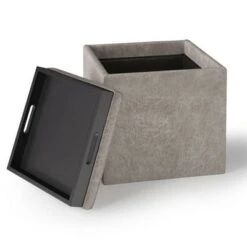 17" Townsend Cube Storage Ottoman with Tray - WyndenHall Distressed Slate Gray -Ottomans Official Shop unnamed file 8459