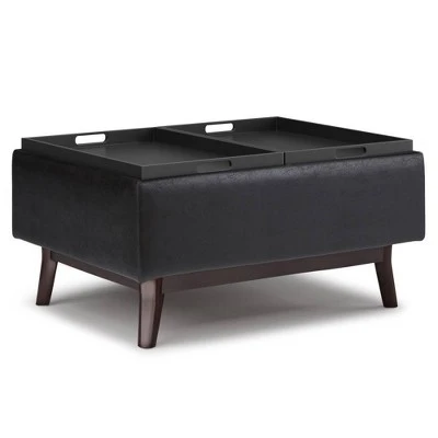 Small Ethan Tray Top Coffee Table Storage Ottoman - WyndenHall Saddle Brown 10 Small Ethan Tray Top Coffee Table Storage Ottoman - WyndenHall Saddle Brown - Image 8