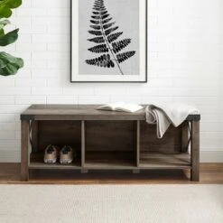 Sophie Rustic Farmhouse X Frame Entry Bench with 3 Cubbies - Saracina Home Rustic Oak -Ottomans Official Shop unnamed file 850
