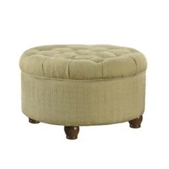 Fabric Upholstered Wooden Ottoman with Tufted Lift Off Lid Storage - Benzara Blue