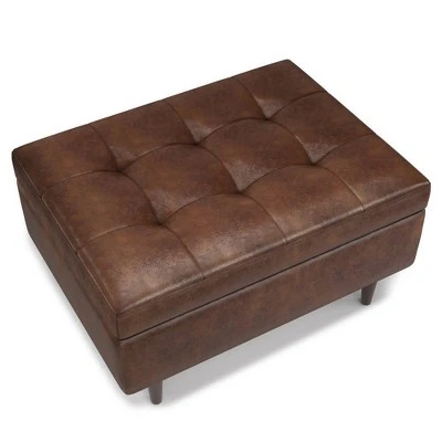 Large Blanchette Mid Century Square Coffee Table Storage Ottoman - WyndenHall Distressed Saddle Brown 5 Large Blanchette Mid Century Square Coffee Table Storage Ottoman - WyndenHall Distressed Saddle Brown - Image 3