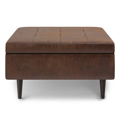 Large Blanchette Mid Century Square Coffee Table Storage Ottoman - WyndenHall Distressed Saddle Brown 10 Large Blanchette Mid Century Square Coffee Table Storage Ottoman - WyndenHall Distressed Saddle Brown - Image 8