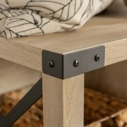 Sophie Rustic Farmhouse X Frame Entry Bench with 3 Cubbies - Saracina Home Rustic Oak -Ottomans Official Shop unnamed file 856