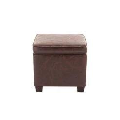Square Storage Ottoman with Piping and Lift Off Lid - WOVENBYRD Dark Brown Faux Leather -Ottomans Official Shop unnamed file 8662