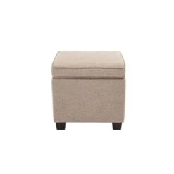 Square Storage Ottoman with Piping and Lift Off Lid - WOVENBYRD Dark Brown Faux Leather -Ottomans Official Shop unnamed file 8663