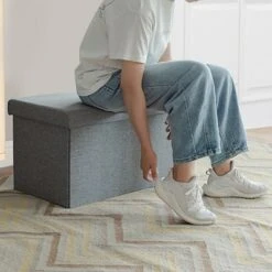 Costway 30'' Folding Storage Ottoman W/Lift Top Bed End Bench 80L Capacity Light GreyDark Grey -Ottomans Official Shop unnamed file 8666