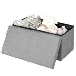 Costway 30'' Folding Storage Ottoman W/Lift Top Bed End Bench 80L Capacity Light GreyDark Grey -Ottomans Official Shop unnamed file 8671