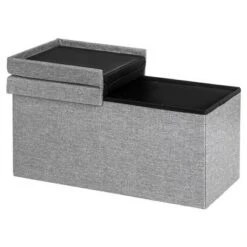 Costway 30'' Folding Storage Ottoman W/Lift Top Bed End Bench 80L Capacity Light GreyDark Grey -Ottomans Official Shop unnamed file 8672