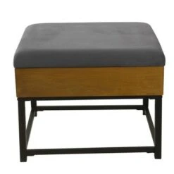 Wood and Metal Upholstered Storage Ottoman - HomePop Gray